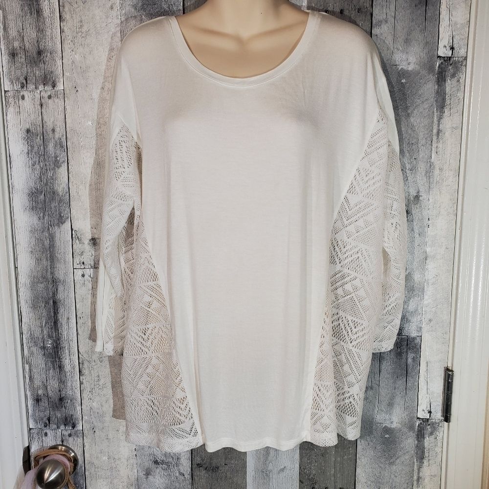 Lisa Rinna collection sheer back white top Blouse large